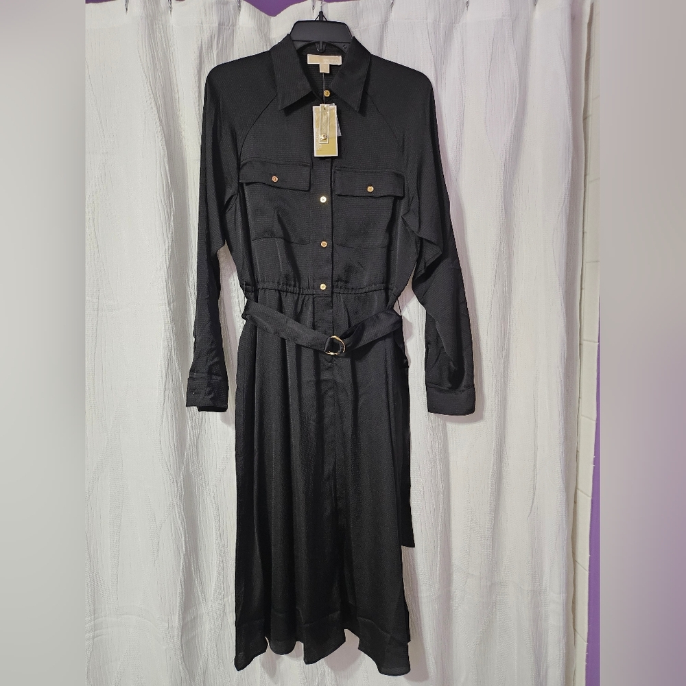 Michael Kors Black Belted Long Sleeve Dress